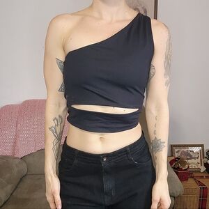 Abercrombie & Fitch Black One Shoulder Cut Out Crop Top Size Medium